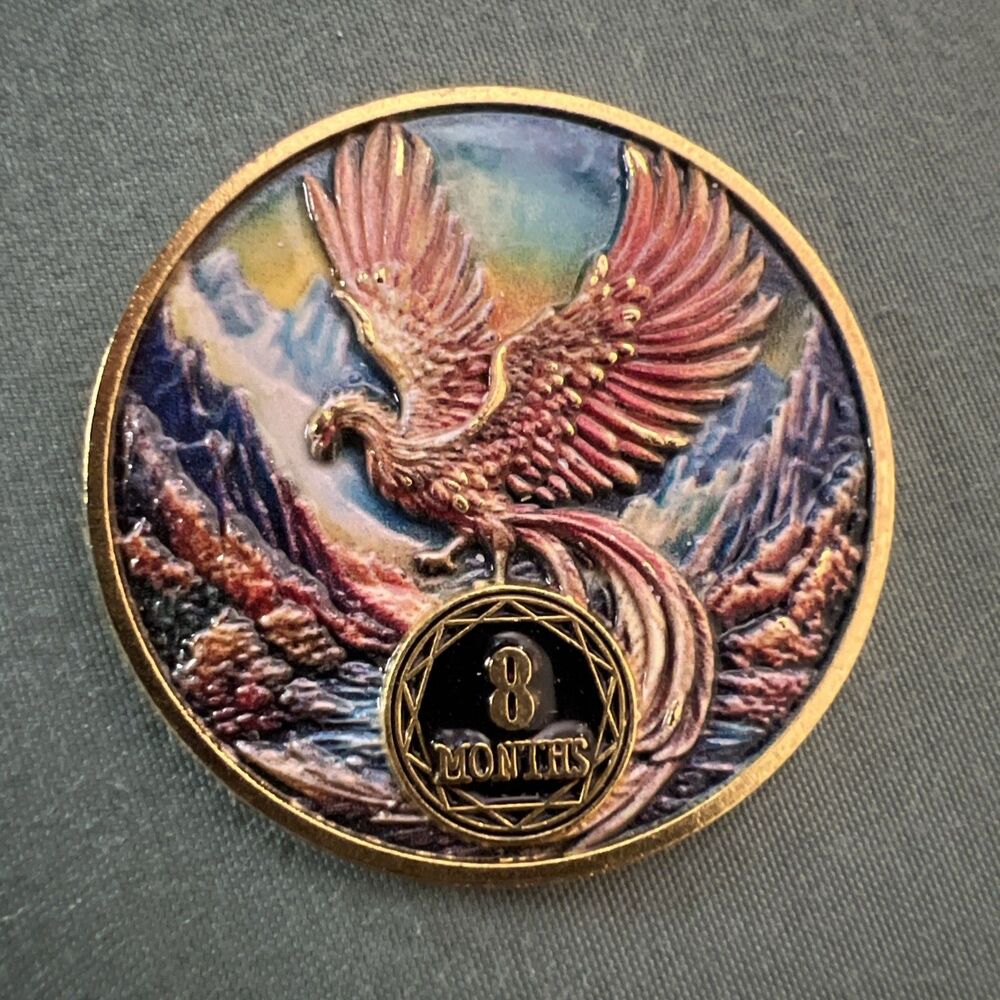 AA Sobriety Eight 8 Month Phoenix Rising Coin Chip Sober Anniversary